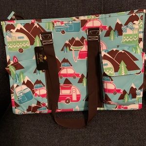 New happy camper with brown trim lg organizer tote